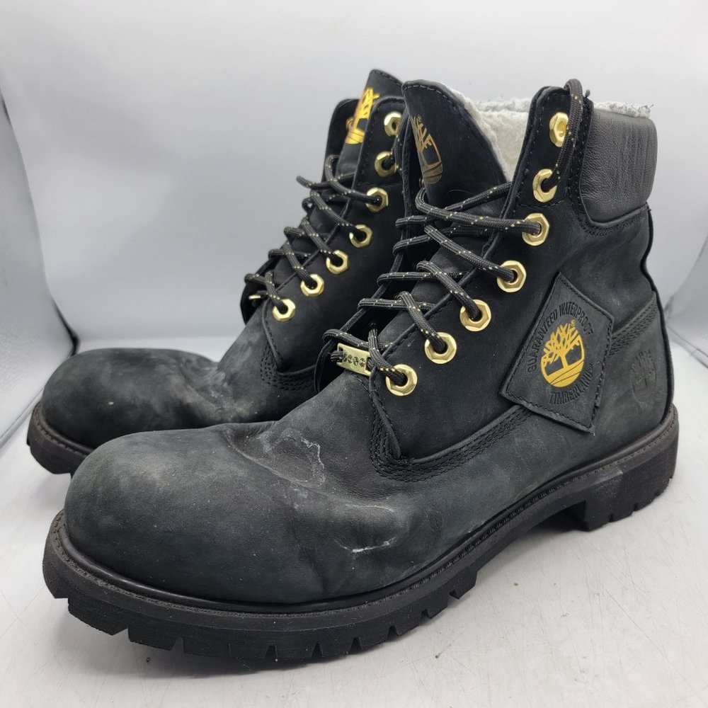Timberland Premium Mens 12 Black 6 In Warm Lined Nubuck Waterproof Boots A2957 - Picture 4 of 13